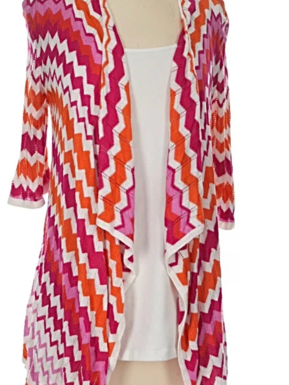 Open-Front Chevron Knit Cardigan in Pink & Orange